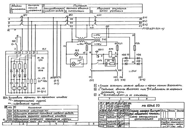 Схема електрична токарно-гвинторізного верстата МК6046